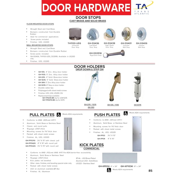 3-1/2 In. X 15 In. Aluminum Pull Plate With Round Pull